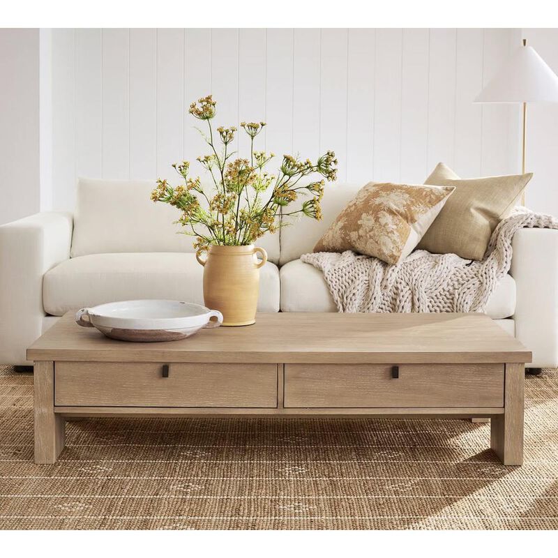 Pottery Barn Modern Farmhouse Rectangular Coffee Table Wood Fog image number 3